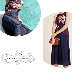 Anthropologie Tanzine Embroidered MIDI Dress